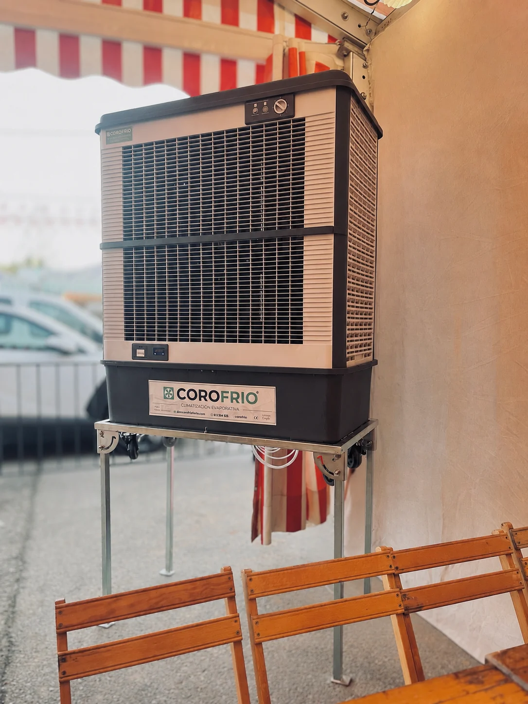 Aire evaporativo COROFRIO instalado en caseta de feria