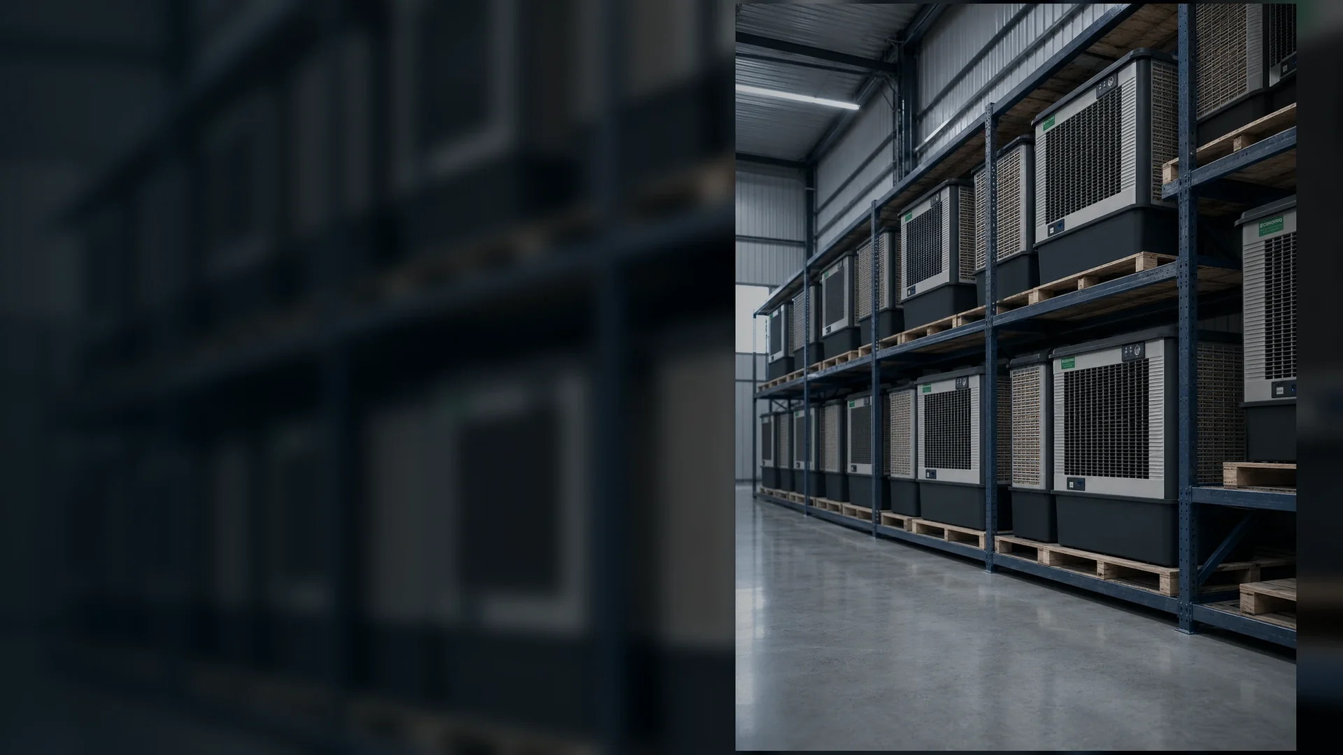 Alquiler de aires evaporativos COROFRIO preparados en almacén en Sevilla